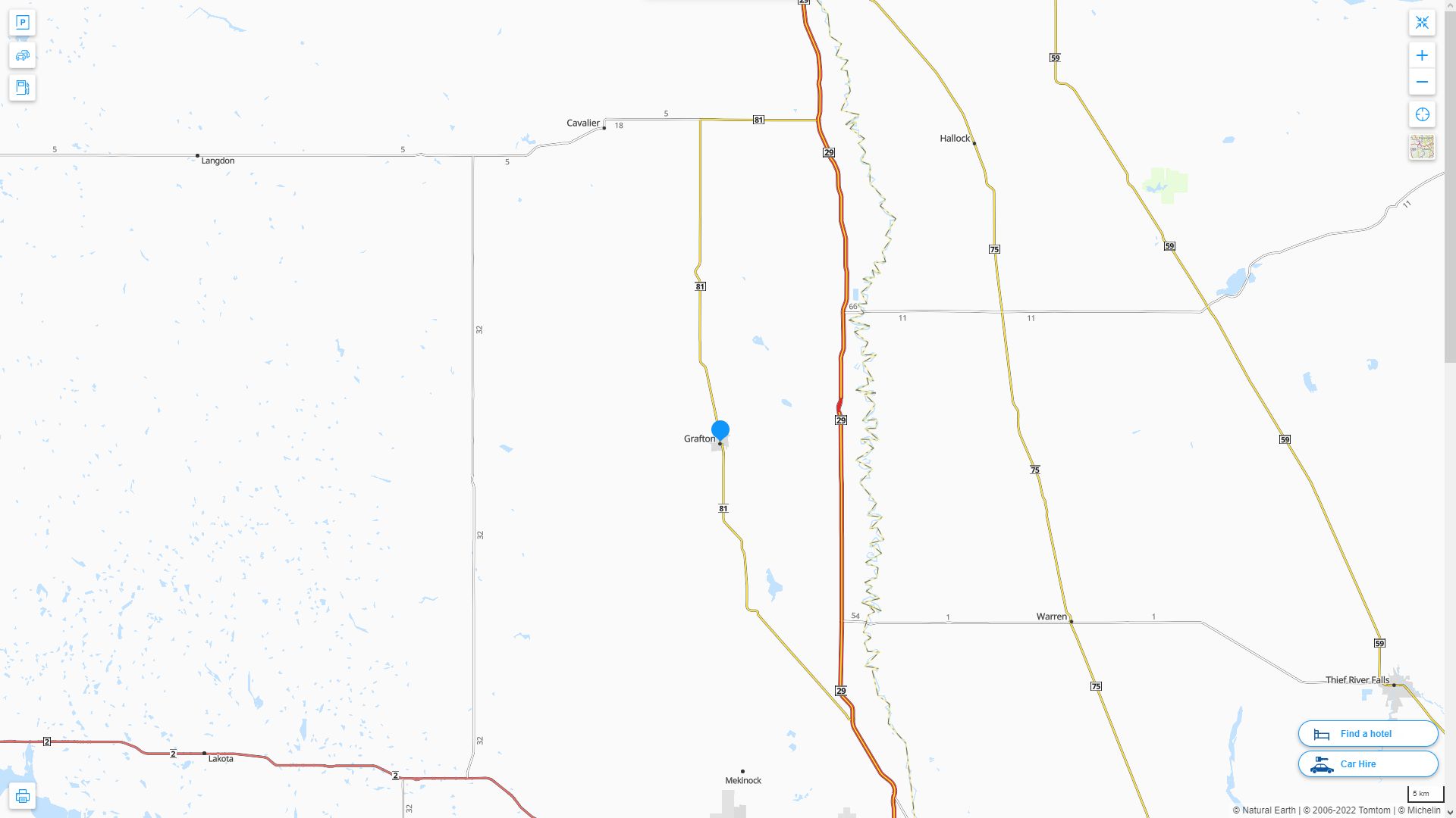 Grafton North Dakota Highway and Road Map